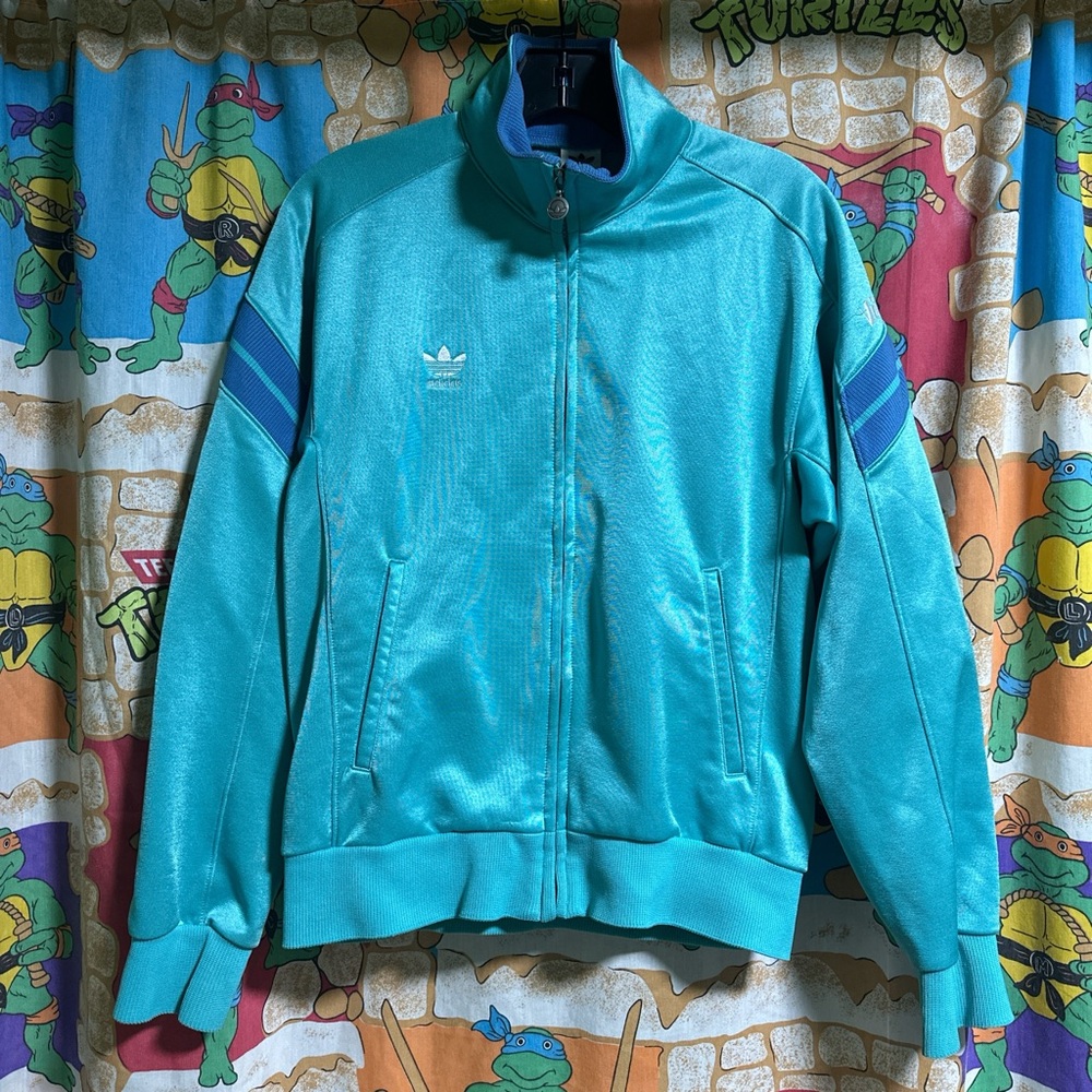 Adidas Men's Teal Bomber Jacket with Stripes